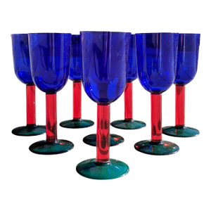 Vintage Color Blocked Acrylic Party Glasses by Precisioncraft- Set of 8