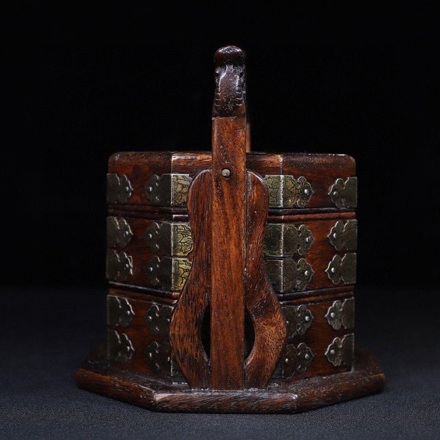 Wood Chinese Rosewood Octagonal Multi-Tier Carry Box For Sale - Image 7 of 10