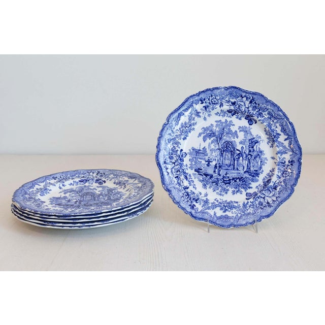 English English Blue and White Transfer Plates with Gothic Ruins Motifs, 19th Century For Sale - Image 3 of 7