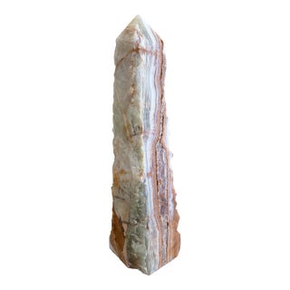 Neoclassical Solid Marble Green and Brown Obelisk For Sale