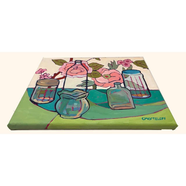 Contemporary Garden Echos, Still Life With Florals and Glass For Sale - Image 3 of 8