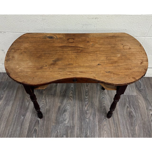 Farmhouse Antique American Primitive Rustic Kidney Shaped Writing Desk Console Table For Sale - Image 3 of 11