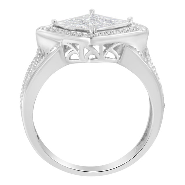 Contemporary .925 Sterling Silver 2/5 Cttw Princess Cut Diamond Square On Point Cluster Composite Cocktail Ring (H-I Color, SI1-SI2 Clarity) - Size 6 For Sale - Image 3 of 5