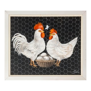 Chickens and Eggs Oil on Canvas For Sale