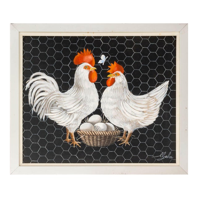 Chickens and Eggs Oil on Canvas For Sale
