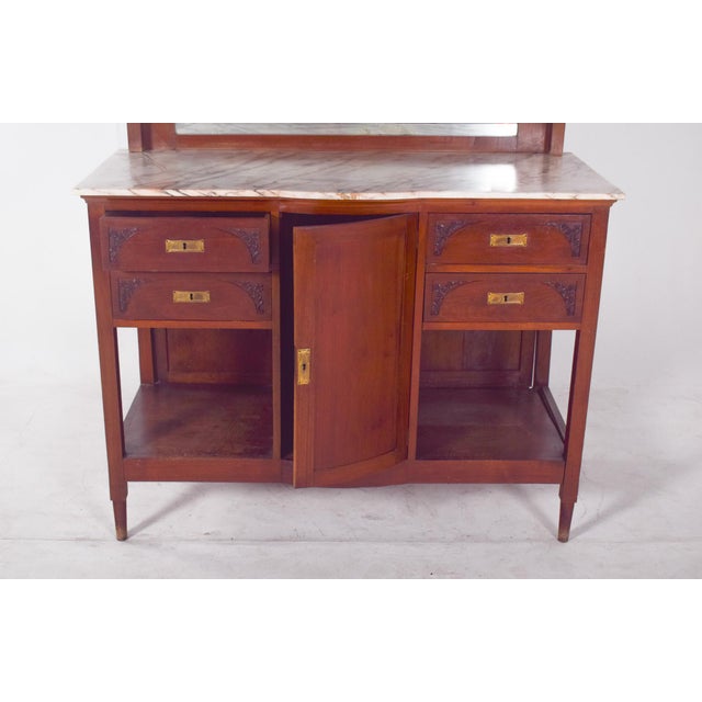 Glass Vintage English Sideboard with Marble Top and Mirror, 1920s For Sale - Image 7 of 11