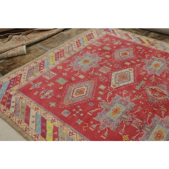 Rug & Kilim 1920s Antique Agra Rug in Red With Colorful Geometric Patterns, From Rug & Kilim For Sale - Image 4 of 7