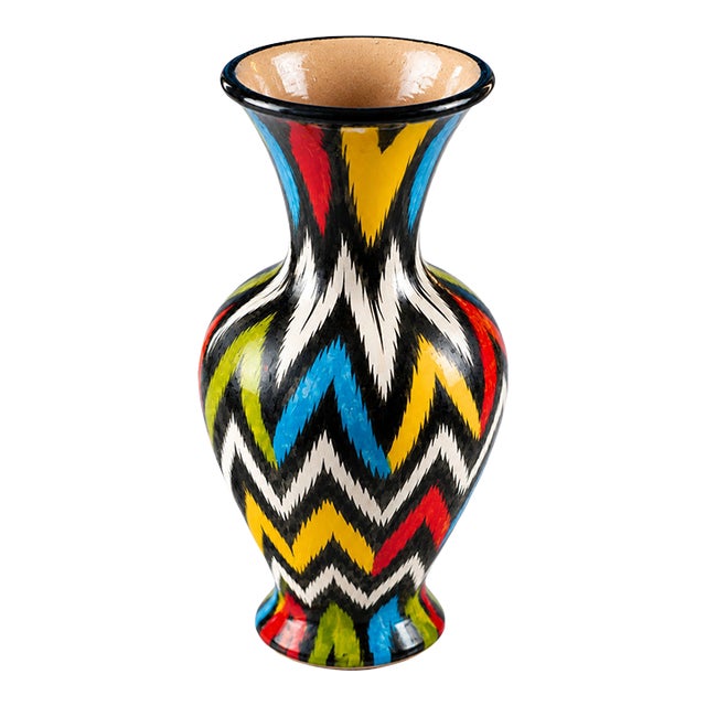 One-of-a-Kind Uzbek Ikat Ceramic Vase, Collector's Presentation For Sale