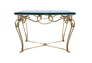 Small Golden Wrought Iron and Glass Table in the style of Drouet Spirit, 1970s