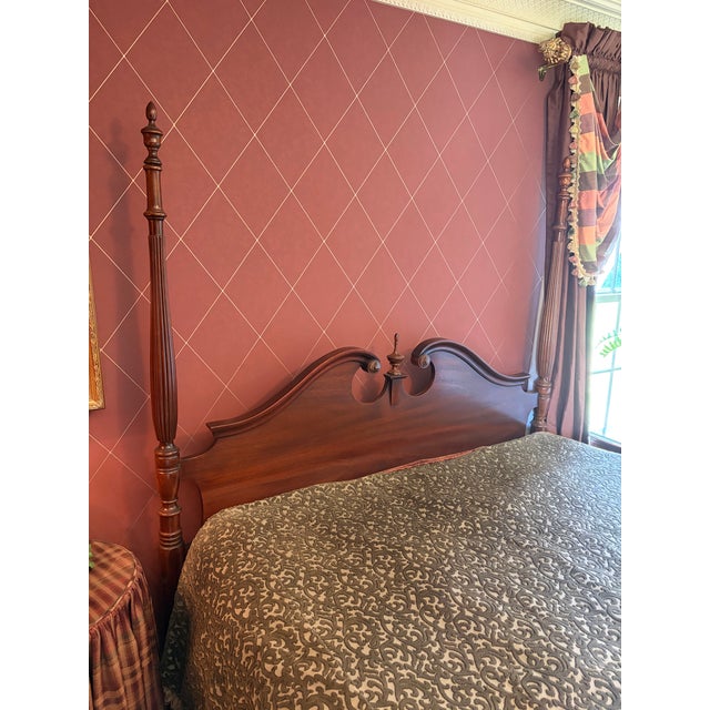 Chippendale Dixie Furniture Chippendale Mahogany 4 Poster Queen Bed, 2 Nightstands, and 1 Highboy Dresser For Sale - Image 3 of 18