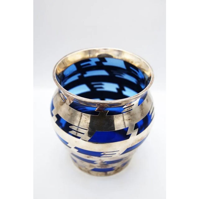 Blue Vintage Vase in Blue Glass and Silver Metal For Sale - Image 8 of 10