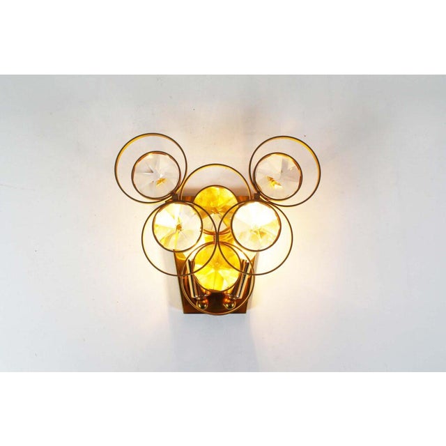 Polished Brass and Crystal Glass Wall Lamp attributed to Palwa, Germany, 1970s For Sale - Image 4 of 11