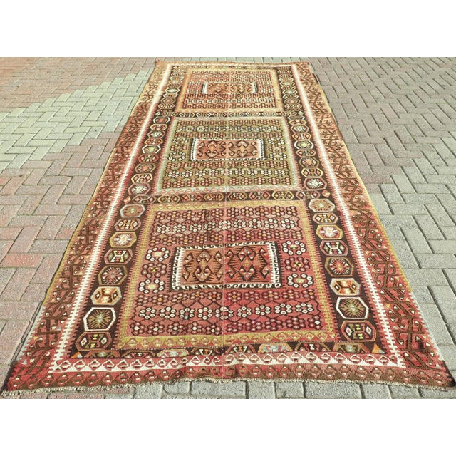 Mid-Century Modern Mid Century Classical Vintage Turkish Boho Rug Kilim For Sale - Image 3 of 11