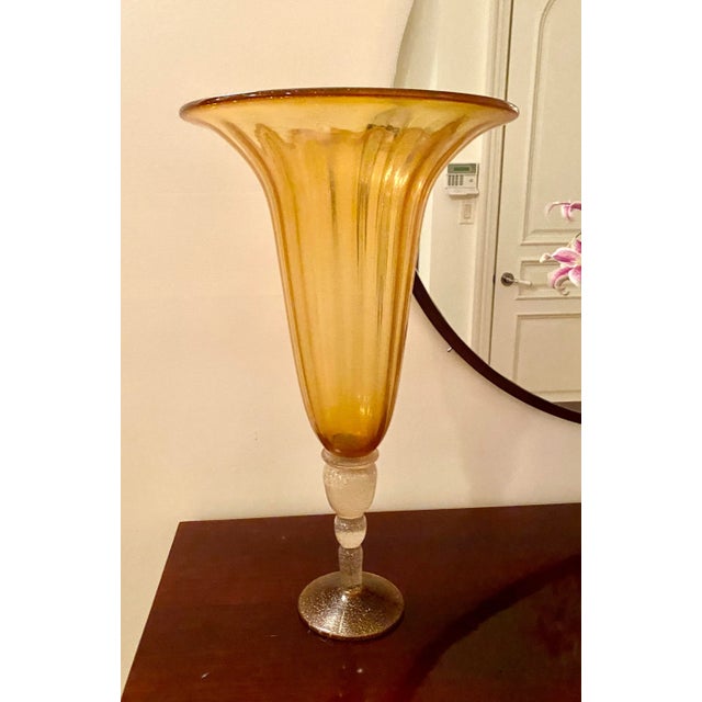 Italian 1990s Murano Style Glass Fluted Pedestal Style Dramatic Taper Tulip Vase, Made in Italy For Sale - Image 3 of 9