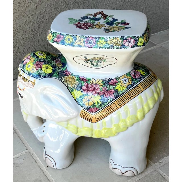 Ceramic Whimsical Mid 20th-Century Highly Glazed Earthenware Elephant Garden Stool / Plant Stand For Sale - Image 7 of 18
