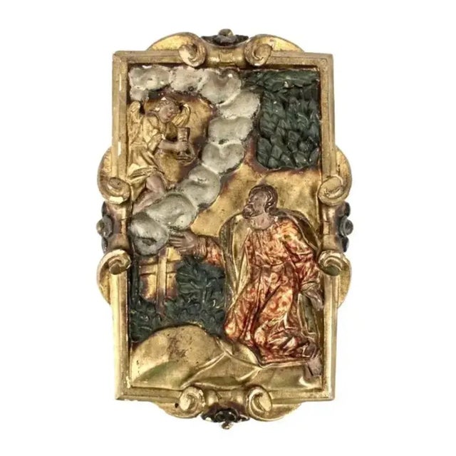 Gold Spanish Colonial Carved Polychrome Wood Panel 18th Century For Sale - Image 8 of 8