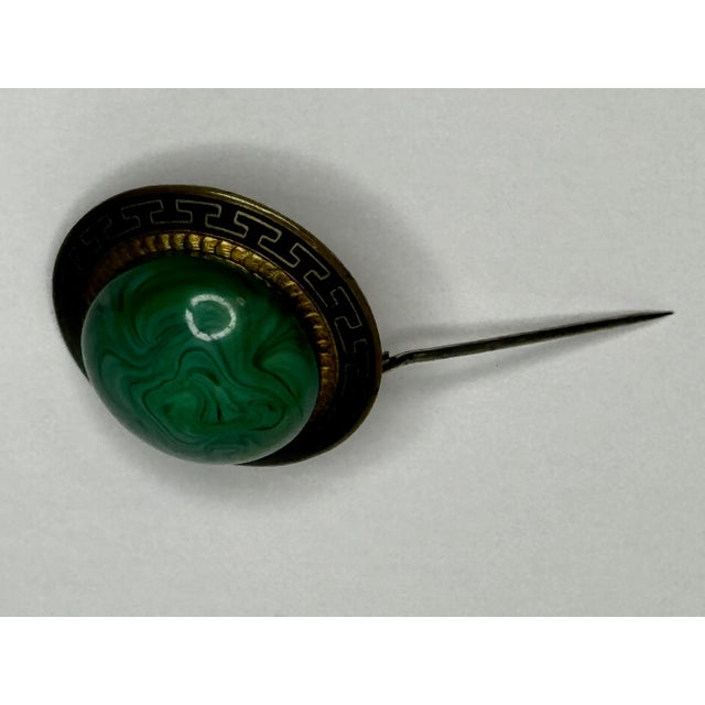 Victorian Beautiful Malachite & Greek Key Enamel Brooch, c.1865 – Neoclassical Revival For Sale - Image 3 of 16