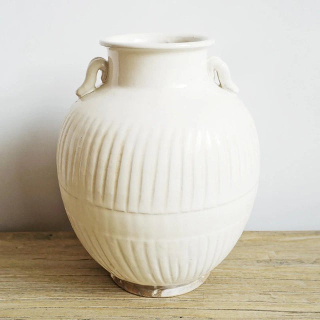 Farmhouse old world style vintage hand thrown white milk ceramic jug. Each slightly unique with handmade qualities,...
