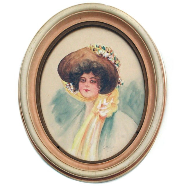 1920s Gibson Girls Watercolor Portraits 1920s Fashion Illustrations- Set of 2, by Charles Hollman For Sale - Image 5 of 13