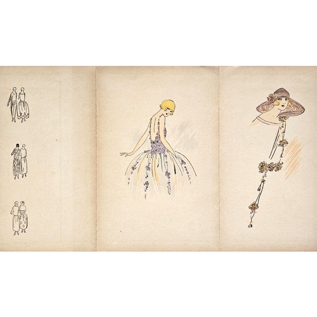 This is a 1922 French RARITY! It is a foldout set of 3 fashion pochoirs intoducing couture of the 1922 season to an elite...