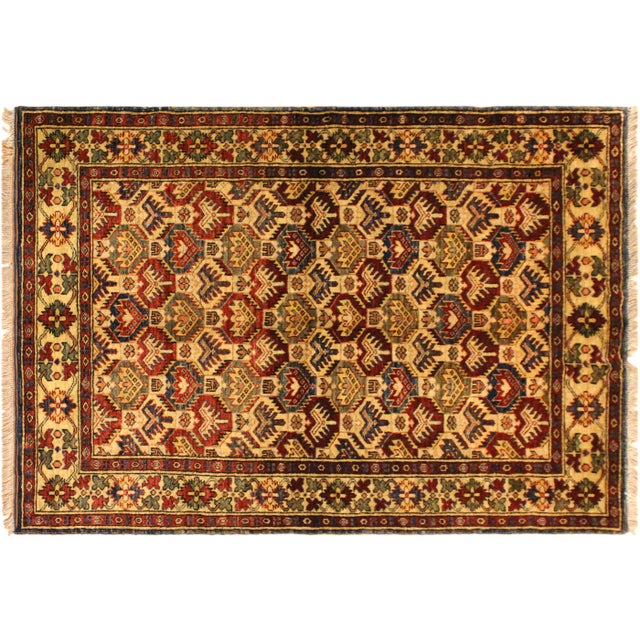 1980s 1980's Semi Vintage Kazak Gold/Blue Wool Rug - 4'3'' X 5'6'' For Sale - Image 9 of 10