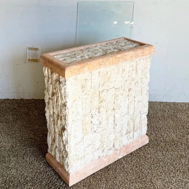 Postmodern Pink and Beige Tessellated Stone Console Table For Sale - Image 4 of 7
