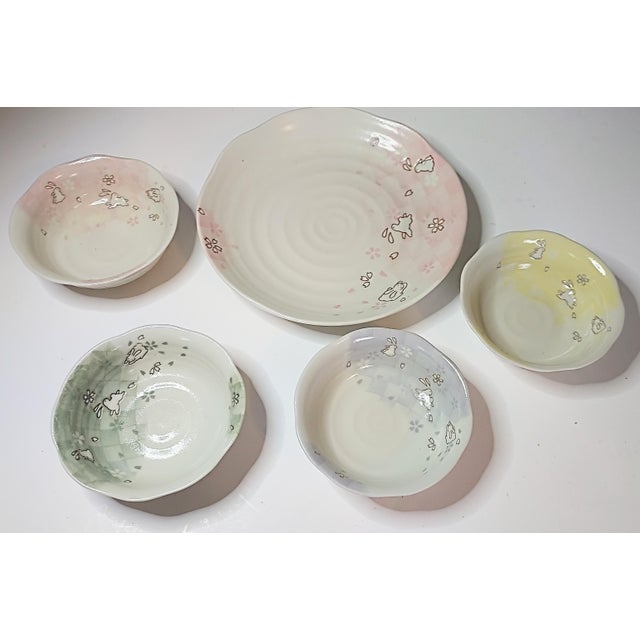 Contemporary 2000s Hand-Thrown Bunny Pottery Serving Set - 5 Pieces For Sale - Image 3 of 6