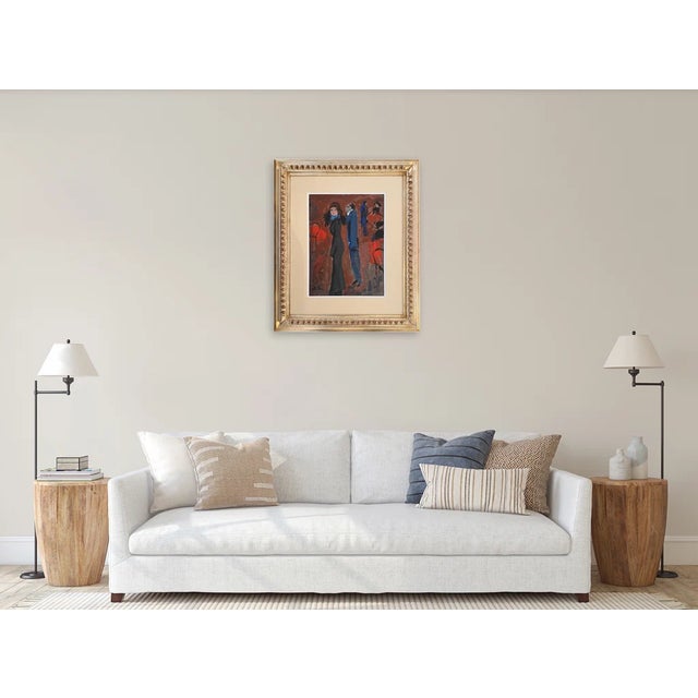 Contemporary Bruno Paoli "The Courtship" Original Italian Modern Figurative Genre Scene, 20th Century Florence Italy Fine Art Painting, Oil on Canvas, 27x23" For Sale - Image 3 of 7
