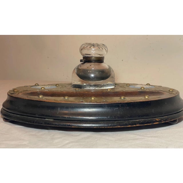 Antique 19th Century Wood Bronze Porcelain Glass Jasperware Inkwell Stand Jar For Sale - Image 9 of 15