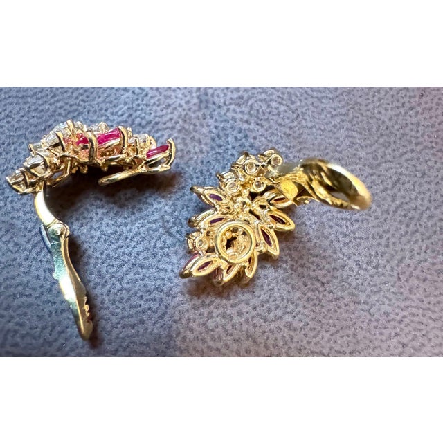 1.6 Ct Natural Marquise Ruby & 1.5 Ct Diamond Clip on Earring 18 KYG For Sale - Image 14 of 18