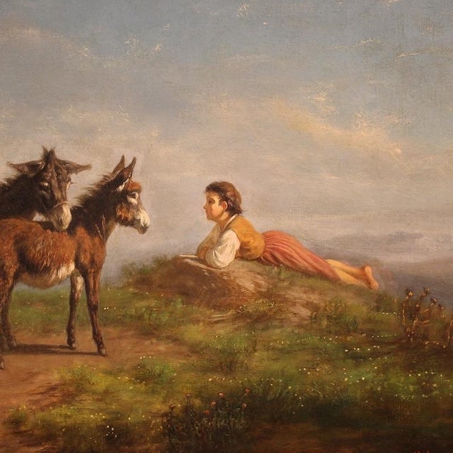 Italian Artist, Bucolic Landscape, 1875, Oil on Canvas For Sale - Image 6 of 14