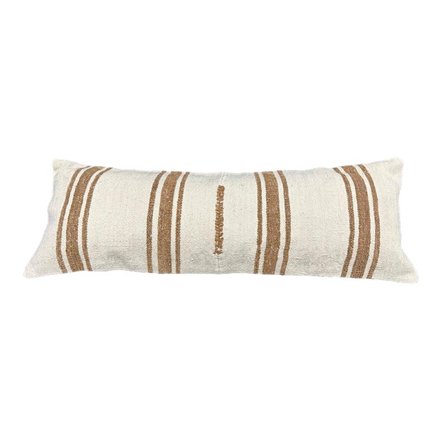 Turkish Hemp Pillow Cushion Natural Beige Brown Cushion Cover 14"x40" For Sale
