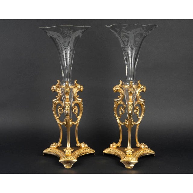 Napoleon III Mantel Set in Gilt Bronze and Cut Crystal, Set of 3 For Sale - Image 11 of 13