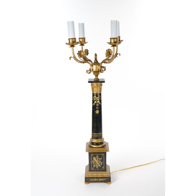 20th-Century Italian Neoclassical Style Black Gilt Painted Wood Torchiere Lamps For Sale - Image 9 of 12