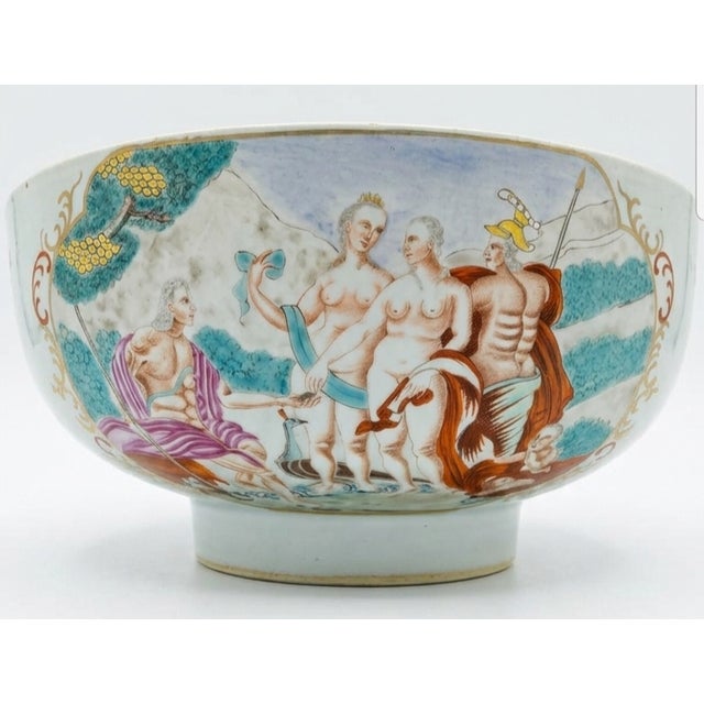 18th Century Chinese Export Famille Rose "Judgement of Paris" Punchbowl 10.5"x10.5"x4.5".