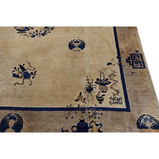 1920s Beige Field Art Deco Style Antique Chinese Peking Rug 9' X 9'6" Square For Sale - Image 4 of 8