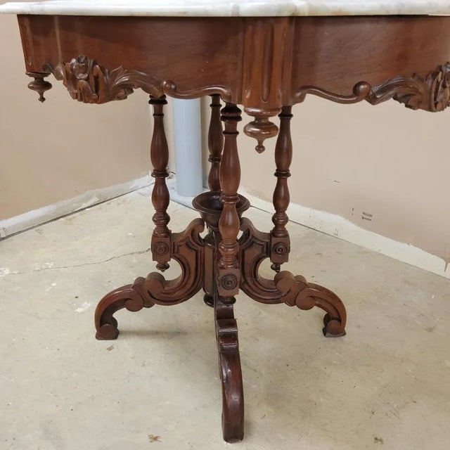 Late 19th Century Victorian Renaissance Revival Walnut and Marble Turtle Top Table For Sale - Image 5 of 8