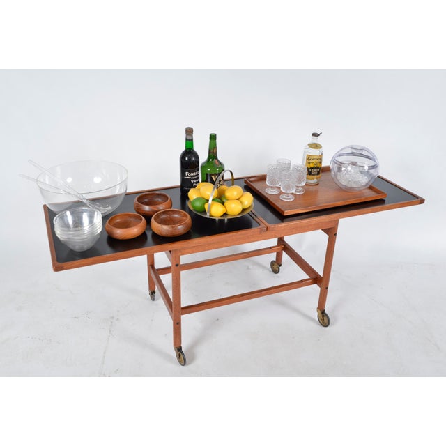 Jason Møbler Teak Extending Serving Table Drinks Cart Trolley by Kurt Østervig for Jason Møbler, Denmark, 1960s For Sale - Image 4 of 18