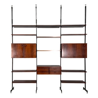 Mid-Century Modern Italian Modular Bookcase in Wood and Metal, 1960s For Sale