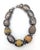 Offered is a chunky artisan-crafted choker statement necklace featuring large, barrel-shaped and round hammered silver-...