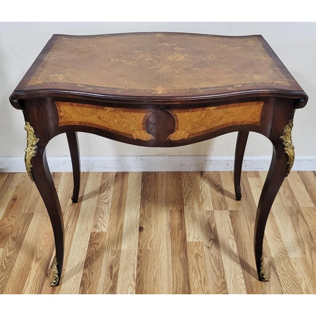 Brown Antique American Made French Louis XV Marquetry Drop Leaf Center Table Desk For Sale - Image 8 of 18