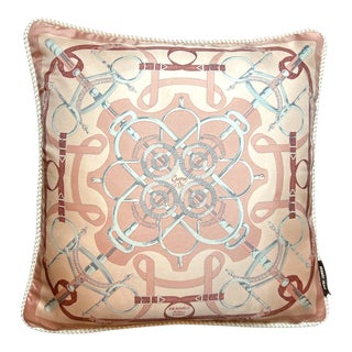 Hermes Eperon d'Or Pink Vintage Silk Scarf Pillow For Sale