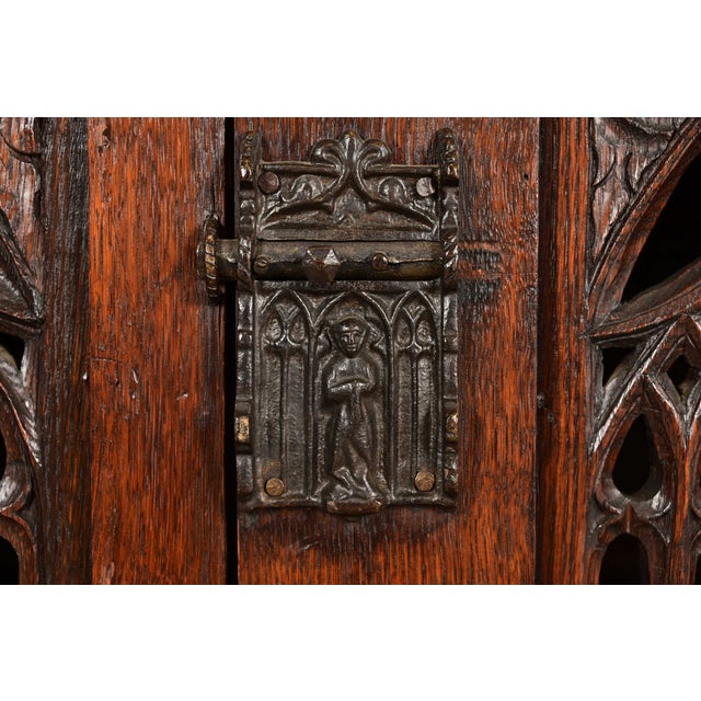 Brown Antique French Gothic Revival Oak Bar Cabinet With Carved Figures, Circa 1890s For Sale - Image 8 of 15