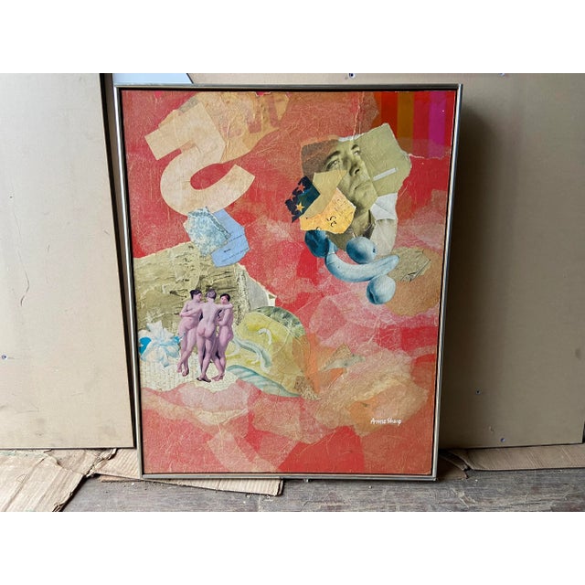 1970s Anne Sharp Abstract Surrealist Mixed-Media Collage on Masonite, Framed For Sale - Image 12 of 12