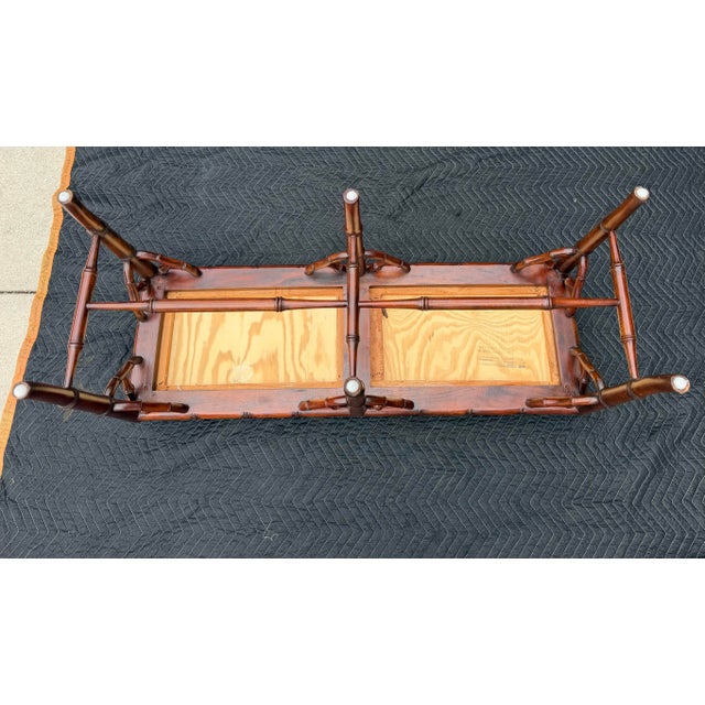 Custom Upholstered Faux Bamboo Bench For Sale - Image 9 of 9