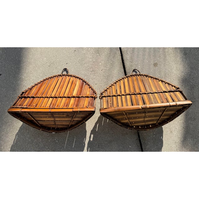 Brown Vintage Split Bamboo Wall Baskets With Scalloped Form, Pair For Sale - Image 8 of 10