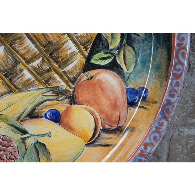 Yellow Vintage Mayolica Santa Rosa Mexican Fruit Flowers Still Life Stoneware Charger Plate For Sale - Image 8 of 10