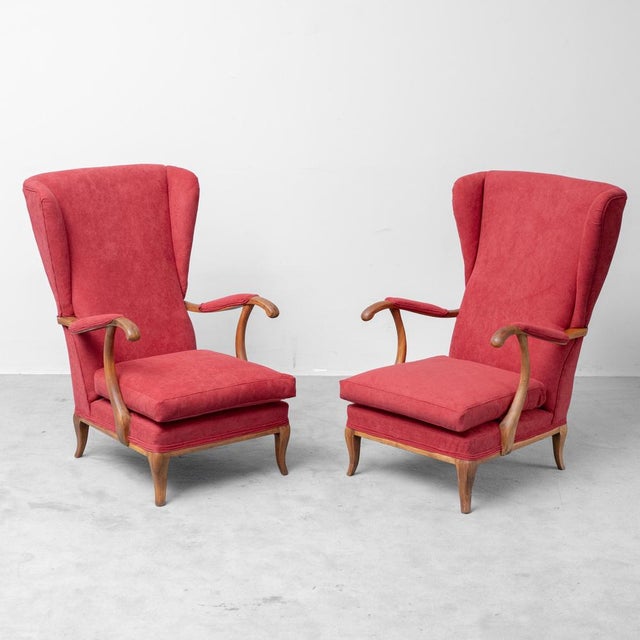 Armchairs in Fabric and Walnut Wood attributed to Paolo Buffa, 1950s, Set of 2 For Sale - Image 10 of 10