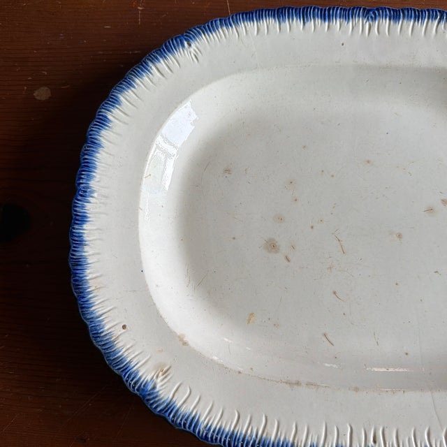 Antique Staffordshire Pearlware Blue Feather Edge Platter, Circa 1820’s plain centre, no decoration. embossed edge, with...