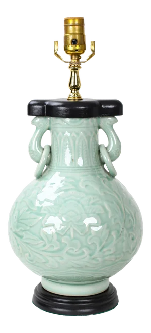 Chinese Style Celadon Double Ring Ear Table Lamp